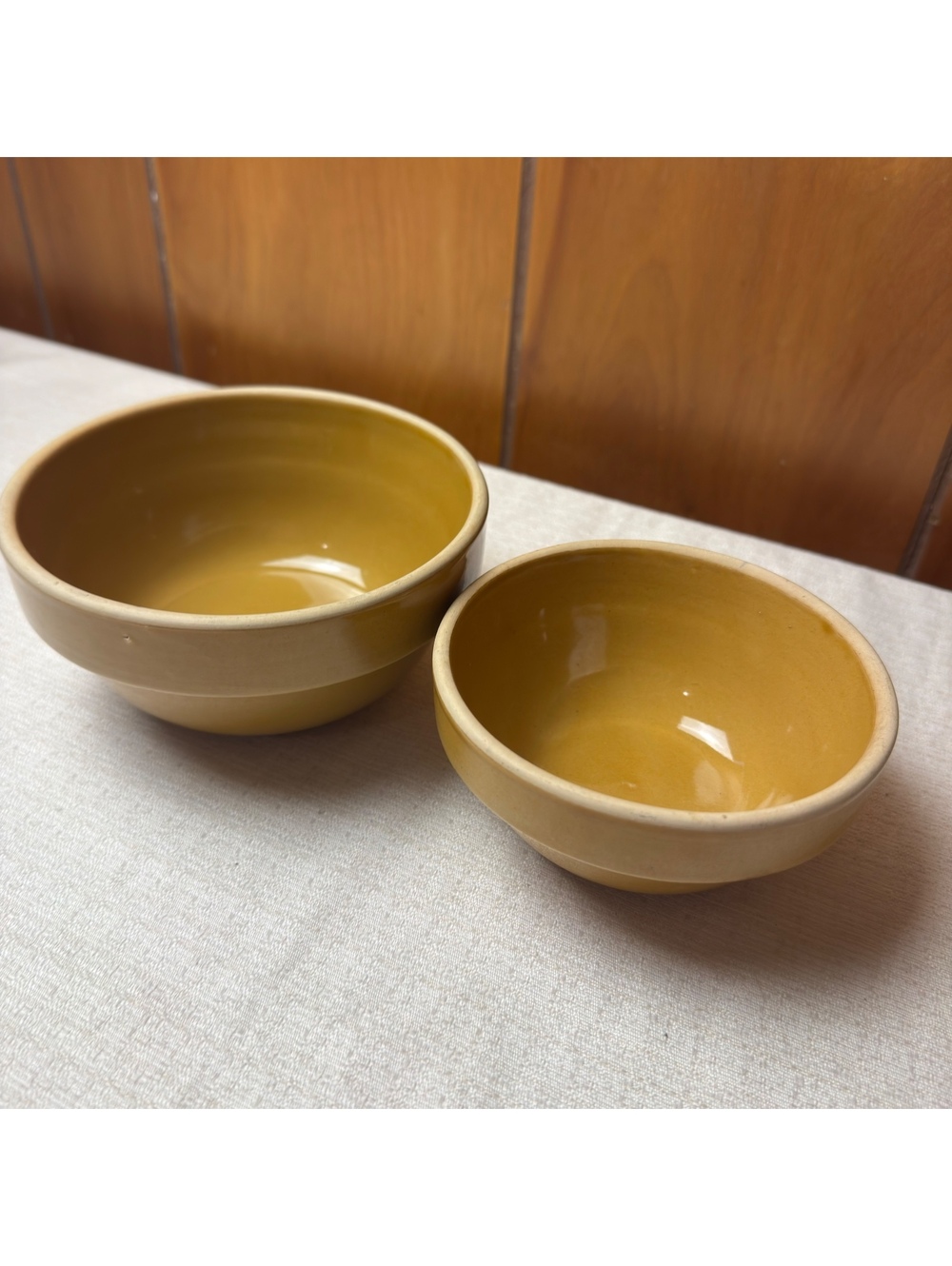 Vintage Americana General Stoneware Nesting Bowl Set Brown Pottery 2 Pc - Picture 4 of 9